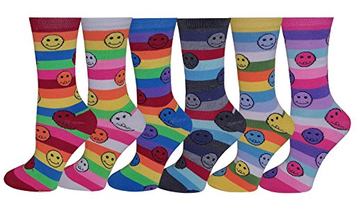 Differenttouch 6 Pairs Women's Fancy Design Multi Color Novelty Crew Socks