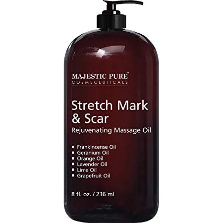 Majestic Pure Stretch Mark and Scar Rejuvenating Massage Oil, for Softer & Smoother Skin - Visibly Reduces Appearances of Scars and Stretch Marks - 8 fl oz