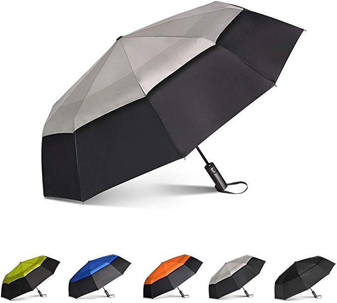 Brainstorming 47inch Portable Golf Umbrella Large Windproof Double Canopy, Auto Close and Open Double Canopy with Teflon Coating(Black &Grey)