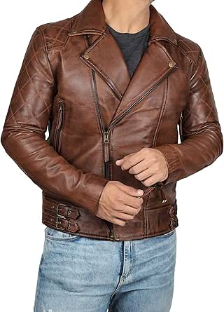 fjackets Leather Motorcycle Jacket Men - Real Lambskin Leather Riding Asymmetrical Jackets Mens