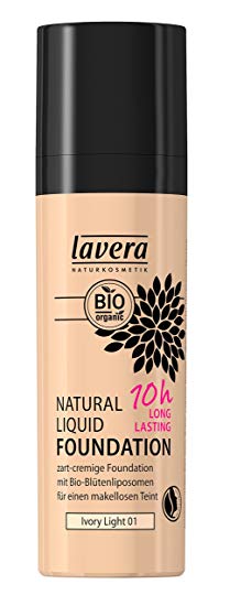 Lavera Natural Liquid Foundation Makeup - 10Hour Long Lasting Coverage, For Fairest Skin Tones (Ivory Light) 30ml/1oz