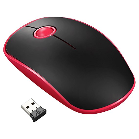 Yantop 2.4G Slim Wireless Mouse with 1600 DPI, Noiseless Portable Optical Mice with Nano Receiver, for PC, Laptop, Computer, Macbook (Black and Red)
