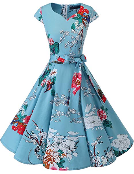 DRESSTELLS Retro 1950s Cocktail Dresses Vintage Swing Dress with Cap-Sleeves