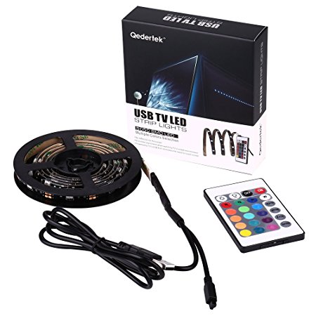 Qedertek LED Strips Bias Backlight RGB Lights Neon Accent USB Lighting with Remote Control for HDTV, 3.28 ft Flat Screen TV Accessories and Desktop PC