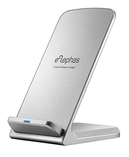 Wireless Charger, ELEPHAS 3 Coils Charging Stand for Samsung Galaxy S7 Edge/ S7/ Note 5 / S6 / S6 Edge / S6 Edge Plus, Nexus, Lumia, Blackberry and More Qi-enabled Devices- Silver