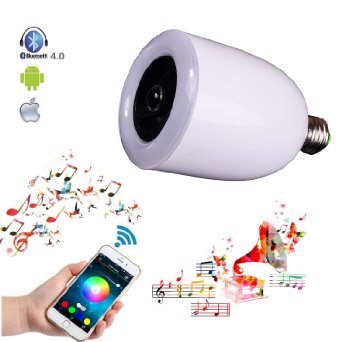 Demetory Smart Bluetooth Music Wireles Bluetooth Speaker Lamp E26 E27 Stereo Surround Sound LED Light Bulb Speaker (White)