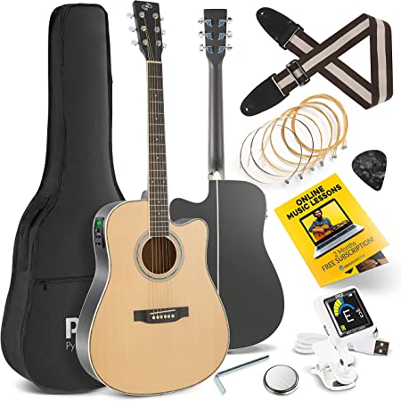 Acoustic Electric Cutaway Guitar 4/4 Scale 41” Steel String Spruce Wood w/Gig Bag, 4-Band EQ, Clip On and Onboard Tuner, Picks, Shoulder Strap for Beginners and Students