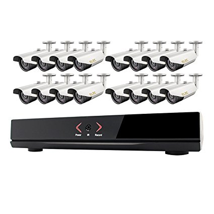 ELEC 16 Channel Security DVR Home Surveillance System CCTV HDMI Realtime H.264 CCTV Network with 16 Bullet 700TVL Outdoor Cameras Free E-cloud (No Hard Drive)