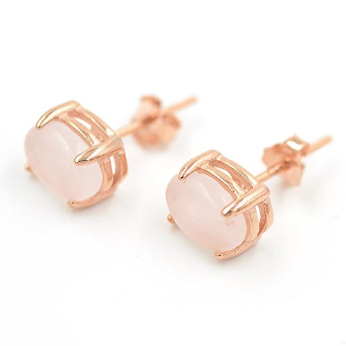 Rose Quartz Stud Earrings in Sterling Silver and 14K Rose Gold Plated
