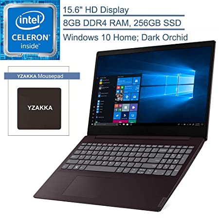 2020 Lenovo IdeaPad S145 15 15.6" Laptop Computer, Intel Celeron 4205U 1.8GHz, 8GB DDR4 RAM, 256GB SSD, 802.11ac WiFi, Bluetooth 4.1, USB 3.1, HDMI, Dark Orchid, Windows 10 Home, YZAKKA Mouse Pad