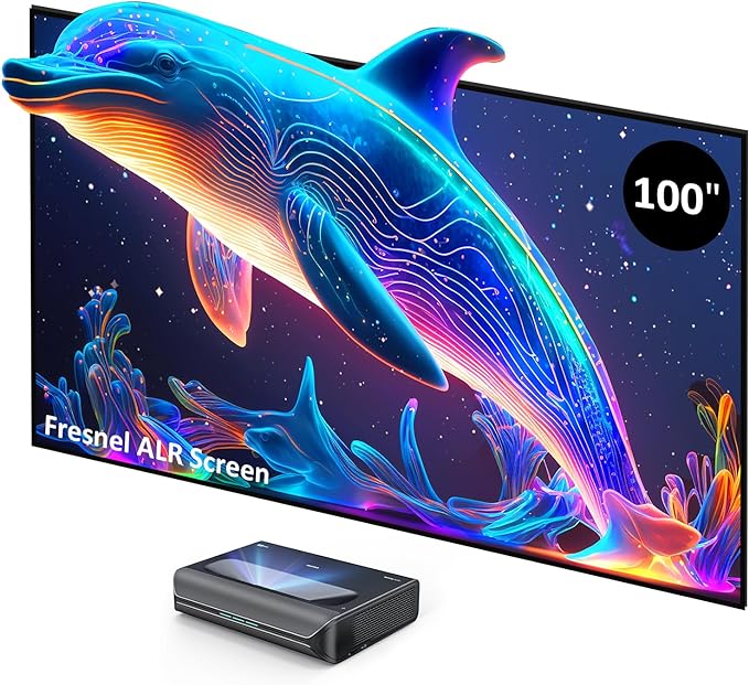 NexiGo Aurora Pro 4K Laser TV, with 100" Fresnel ALR Screen, Factory Calibrated Color Accuracy, 2400 Lumens, For Home Theater and Daylight Use, Dolby Vision & Atoms, Active 3D