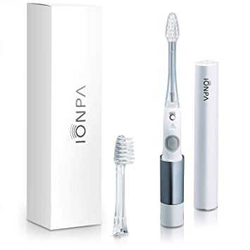 IONPA DM Compact ION Power Electric Toothbrush with Travel Ready Cap, Brushing Timer, 2 Modes, 2 Soft Extended Filament Replacement Brush Heads, Made in Japan by IONIC KISS You, White DM-011PW