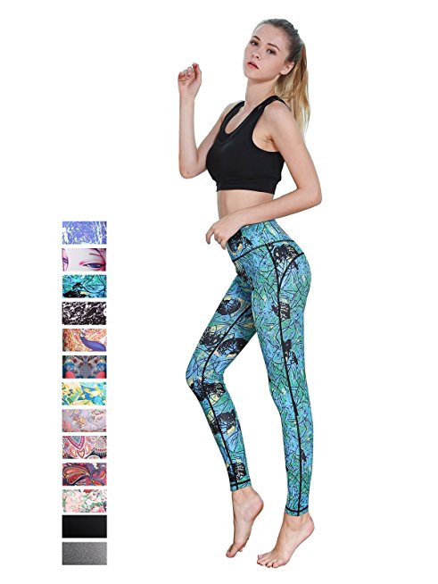 FINEMORE Women Girl High Waist Printed Yoga Pants Stretchy Pilates Workout Sport Yoga Leggings Regular Plus Size