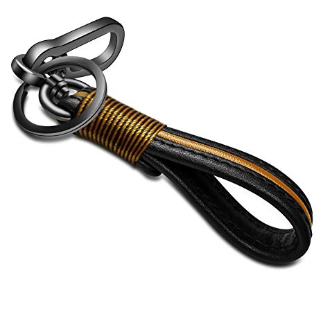 Idakey Leather Keychain with Elegant Handmade Key Chain Strap and Zinc Alloy Ring to Organize Keys for Men and Women (Orange)