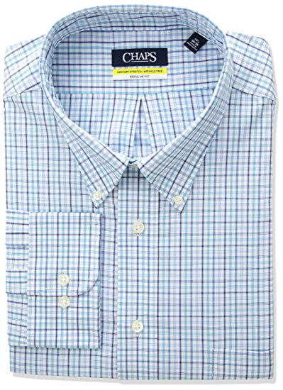 Chaps Men's Dress Shirt Regular Fit Stretch Buttondown Collar Plaid