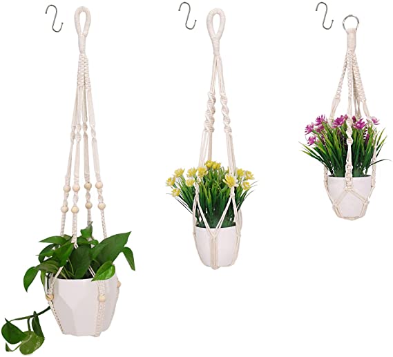 Clelo 3 Packs Macrame Plant Hangers with 3 Hooks Handmade Hanging Planters Basket Plant Holder for Indoor Outdoor Decorations( 20"/23"/35")