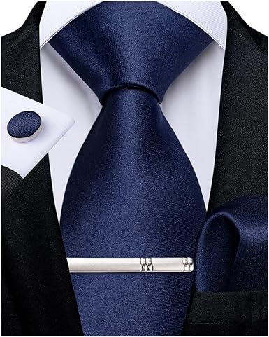 DiBanGu Silk Plain Men Ties for Wedding Business Woven Handkerchief Cufflinks Tie Clip Necktie Set Solid Colors