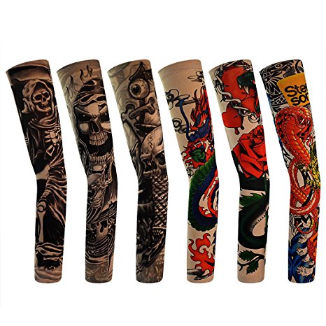 6pcs Temporary Tattoo Sleeves, Hmxpls Body Art Arm Stockings Slip Accessories Fake Temporary Tattoo Sleeves,Carp,Rose,Skeleton Pattern …