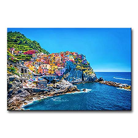 Modern Canvas Painting Wall Art The Picture For Home Decoration Cityscape Traditional Port Mediterranean Sea Cinque Terre Italy Coast Landscape Print On Canvas Giclee Artwork For Wall Decor