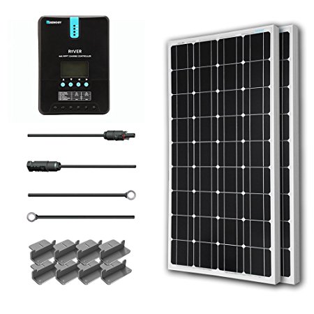 Renogy 200 Watt 12 Volt Monocrystalline Solar Starter Kit w/ 40A Rover MPPT Charge Controller   MC4 Connectors  Tray Cable  Mounting Z Brackets for RV, Boat