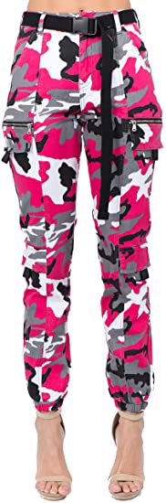 TwiinSisters Women's High Rise Slim Fit Color Jogger Pants with Matching Belt - Size Small to 3X