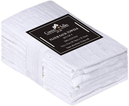 Cotton Talks Flour Sack Towels - 31” x 31” Kitchen Dish Towels - 6 Pieces White Kitchen Towels - 100% Cotton Fabric - Multi-Purpose Towels for Kitchen - Reusable Tea Towels Extra Large