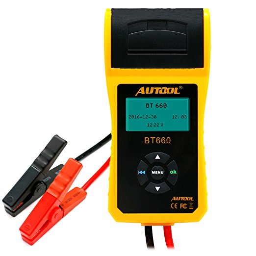 AUTOOL BT660 12V/24V Battery Load Tester Analyzer with Printer for Regular Flooded CCA 100-3000 Auto Battery Direct Health Checker with Data Printer, Cranking System Test and Charging System Test