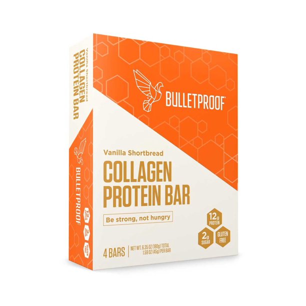 Bulletproof Bars Vanillla Shortbread Collagen Protein with MCT, Perfect Snack for Keto Diet, Paleo, Gluten-Free, Sugar Free, for The Whole Family (4-Pack)