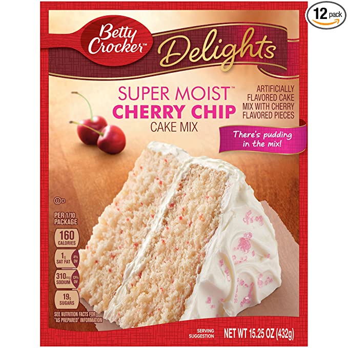 Betty Crocker Super Moist Cake Mix Cherry Chip, 15.25 Oz, Pack of 12