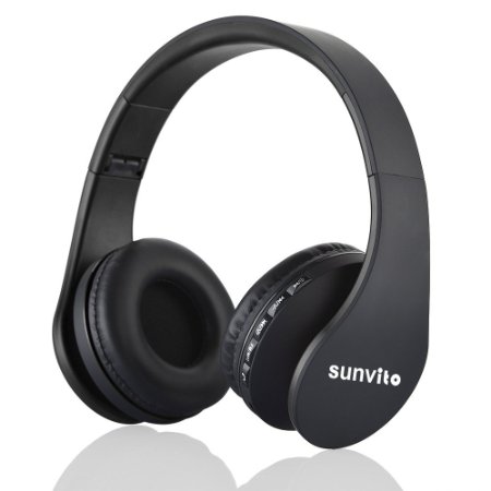 Sunvito 4 in 1 Foldable Bluetooth 3.0 Headphones Earphone with MP3 Player,FM Radio,Wired Headset with Microphone Over-ear Stereo Headset for iPhone,Samsung,iPod,Andriod,Laptops,PC--Black