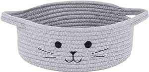 GOODIE® -Small Cat Storage Basket, Black Cute Basket for Toys, Dog Toy Basket, Woven Rope Basket for Organizing, Empty Gift Basket for Baby, Black, 9.8 x 4 inches (Grey)