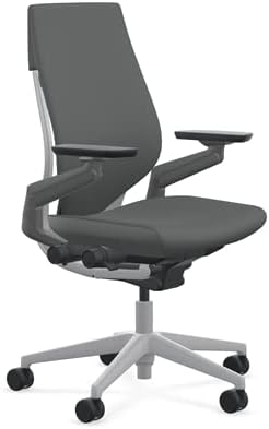 Steelcase Gesture Office Chair - Cogent: Connect Graphite Fabric, Medium Seat Height, Wrapped Back, Light on Dark Frame, Lumbar Support, and Hard Floor Casters