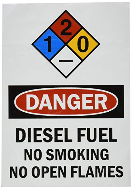 SmartSign Adhesive Vinyl Label, Legend"Danger: Diesel Fuel No Smoking No Open Flames", 10" high x 7" wide, Black/Red on White