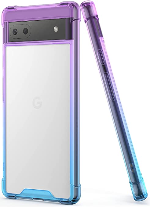 Salawat for Google Pixel 6a Case, Clear Cute Gradient Slim Phone Case Cover Reinforced TPU Bumper Hard PC Back Shockproof Protective Case for Google Pixel 6a 6.1 Inch 2022 (Purple Blue)