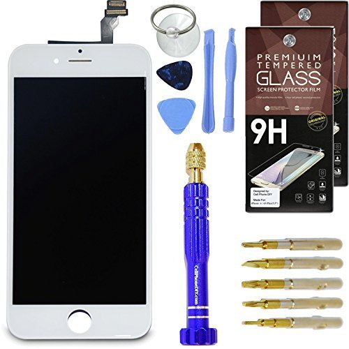 DIY iPhone 6S Plus Screen Replacement 5.5" White , LCD Touch Screen Digitizer Assembly Set   Premium Glass Screen Protector   Free Repair Tool Kit