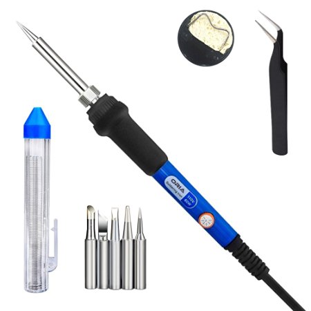 Soldering Iron, Oria® [5-in-1] Adjustable Temperature Welding Soldering Iron Kit, Soldering Gun with 5pcs Tips   Solder Tube   Stand   Anti-Static Tweezers for Variously Repaired Uses