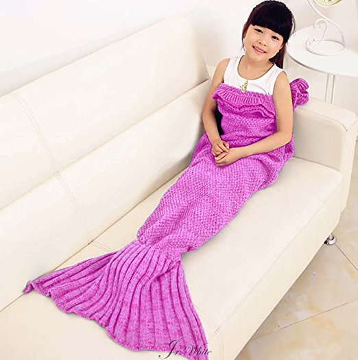 Mermaid Tail Blanket for Kids ,Hand Crochet Snuggle Mermaid,All Seasons Seatail Sleeping Bag Blanket by Jr.White (Kids-Pink-2)