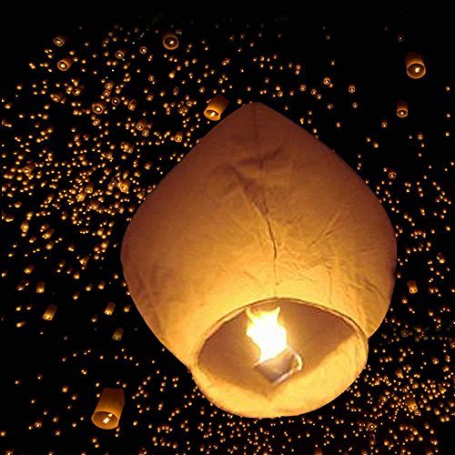 Z ZTDM 50 Pack Fire Sky Lanterns Chinese Paper Sky Flying Wishing Lantern Lamp Candle Party Wedding Wish White (Kongming Wish Lanterns)