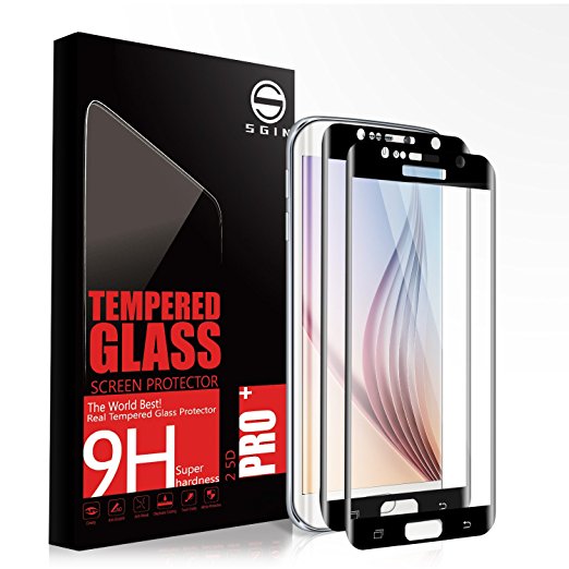 Samsung S6 Edge Glass Screen Protector SGIN, [2Pack Black]Highest Quality Premium Tempered Glass Anti-Scratch, Clear HD Screen Film for Samsung Galaxy S6 Edge(Full Screen Coverage)