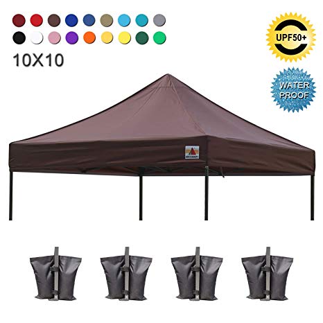 ABCCANOPY Replacement Top Cover 100% Waterproof (18+ Colors) 10x10 Pop Up Canopy Tent Top, Bonus 4 x Weight Bags (Brown)