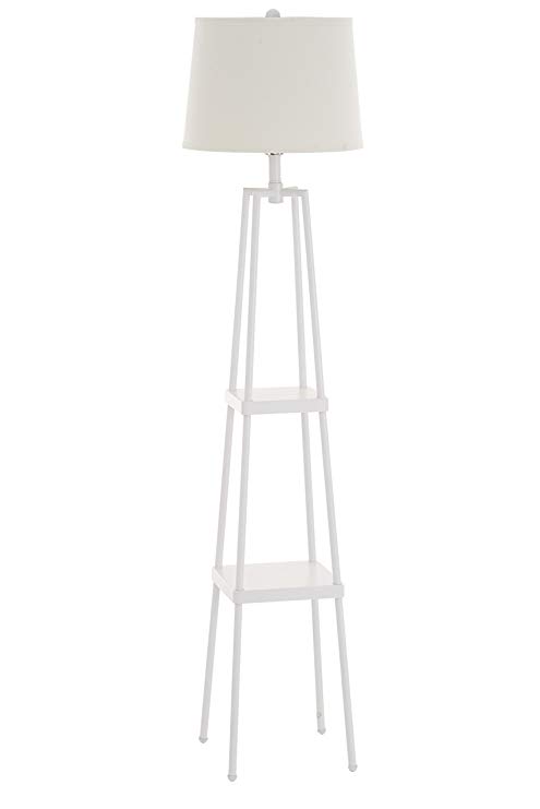 Catalina Lighting 21405-001 Modern Metal Floor Lamp with Shelves and Beige Linen Shade for Living, Bedroom, Dorm Room, Office, 58", White