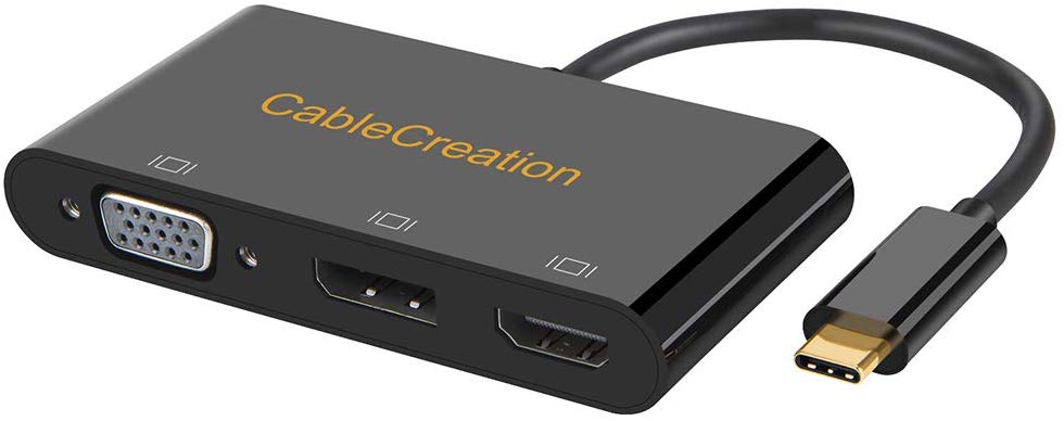 CableCreation USB C to 3 Monitors, USB C to HDMI VGA DisplayPort Adapter Work at Same Time,Compatible with MacBook Pro 2019, iPad Pro 2018, Xps 13/15,HP Spectre x360, Galaxy 10, LG G5, Black