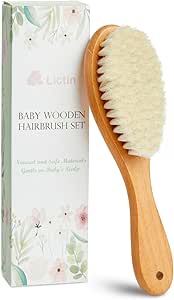 Lictin Baby Hair Brush, Natural Soft Goat Hair Brush, Newborn Cradle Cap Brush for Boys and Girls, Newborn Baby Essentials, Perfect Registry Gift