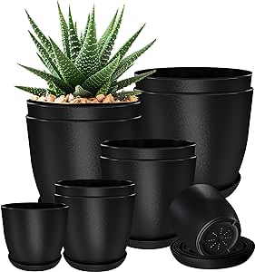 Utopia Home Plastic Planters - Flower Nursery Pots Indoor Modern Decorative Plastic Pots for Plants, Succulents, Flowers, and Cactus (10 Pack, Multisize, Black)