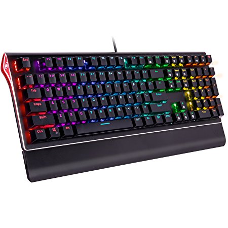 ROSEWILL RGB Backlit LED Mechanical Gaming Keyboard. Mechanical Keyboard with 104 Keys for PC & Laptop. 13 Pre-programed LED Modes with Side Backlight & Software Suite for Customization – Blue Switch