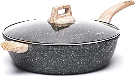 CAROTE Frying Pan with Lids, Non Stick Deep Frying Pan, Non-Stick Cooking Pot with Lid, Induction Pan 6.5 QT