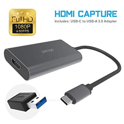 PENGO HDMI-USB 3.0 Video Capture, 1080p@60fps Grabber (Type-C/USB 3.0 UVC), Video & Audio Capture Device, Live Stream & Record, for XBox,PS4, Switch,DSLR,Camcorders. For Win&Mac OS. (Aluminum)
