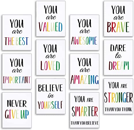 12 Pieces Inspirational Print Wall Poster Motivational Quote Watercolor Words Posters Aesthetic Poster Unframed Canvas Saying Painting Posters for Kids Room Modern Decoration (White, 8 x 10 Inches)