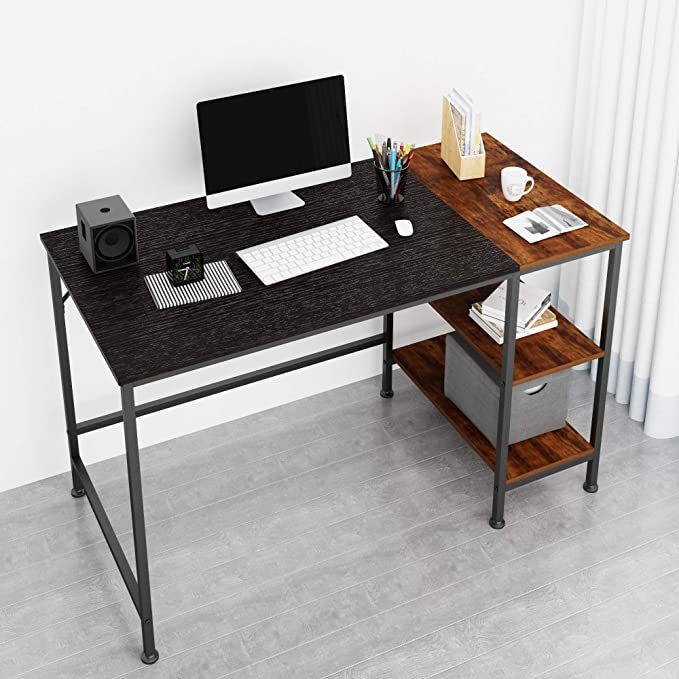 JOISCOPE Computer Desk,Latop Table,Study Table with Wooden Shelves,Industrial Table Made of Wood and Metal.47 inches(Black Oak Finish)