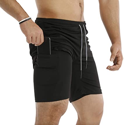 MECH-ENG Men's Workout Running 2 in 1 Shorts Training Gym 7" Short with Pockets